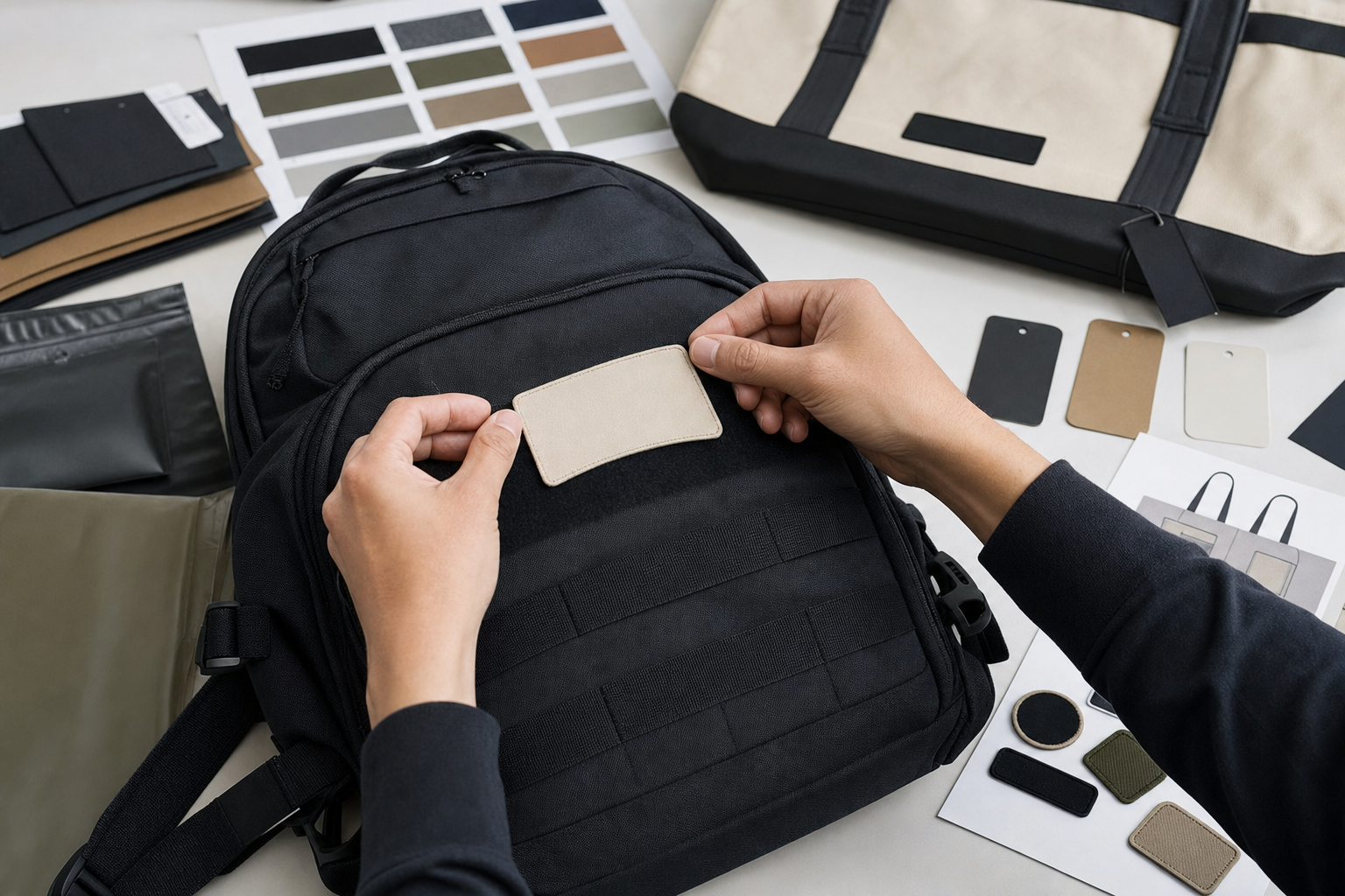RAWDO BAGS custom logo patch sampling on backpack