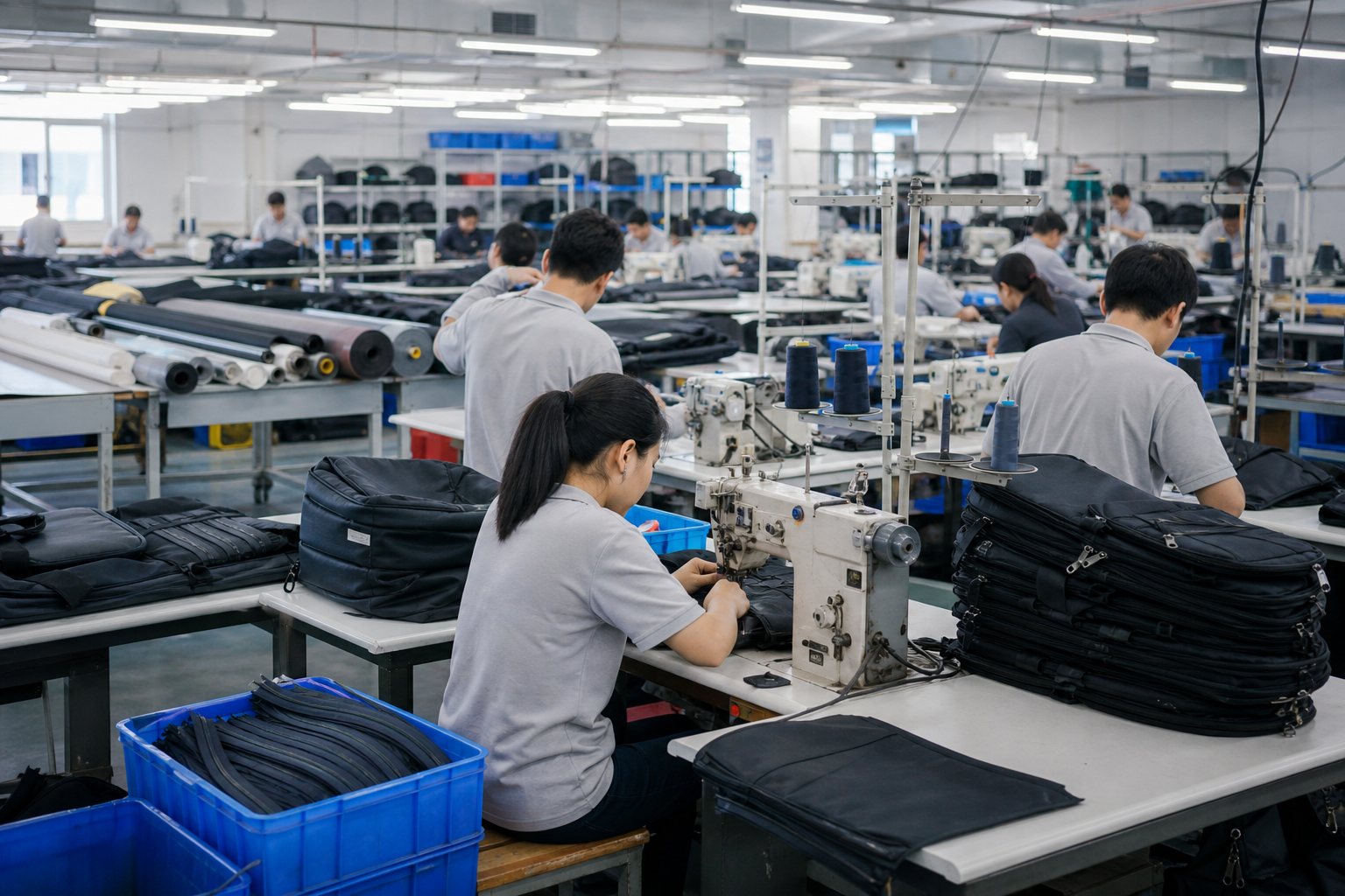 RAWDO BAGS modern sewing line for OEM and ODM bag manufacturing