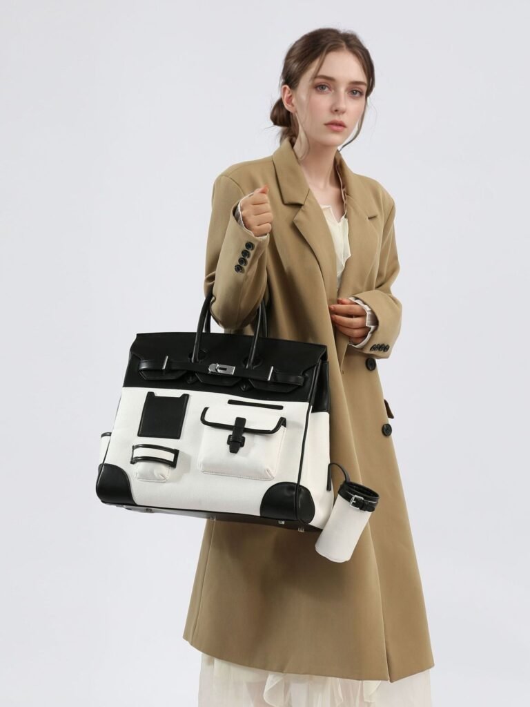 Contrast-Stitch Canvas Casual Travel Handbag